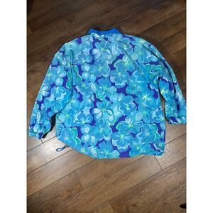 Lizsport Floral Print Pullover Jacket Anorak Windbreaker Blue‎ Spring Summer L